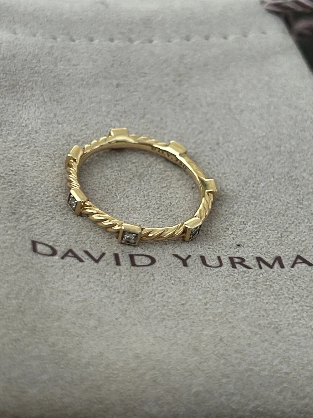 David Yurman Yellow Gold Rope Ring with Diamond Accents